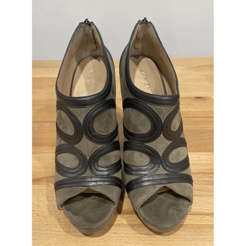 Via Spiga Stylish Bootie Heels Open Gray‎ Suede Peep Toe Platform Womens 9M